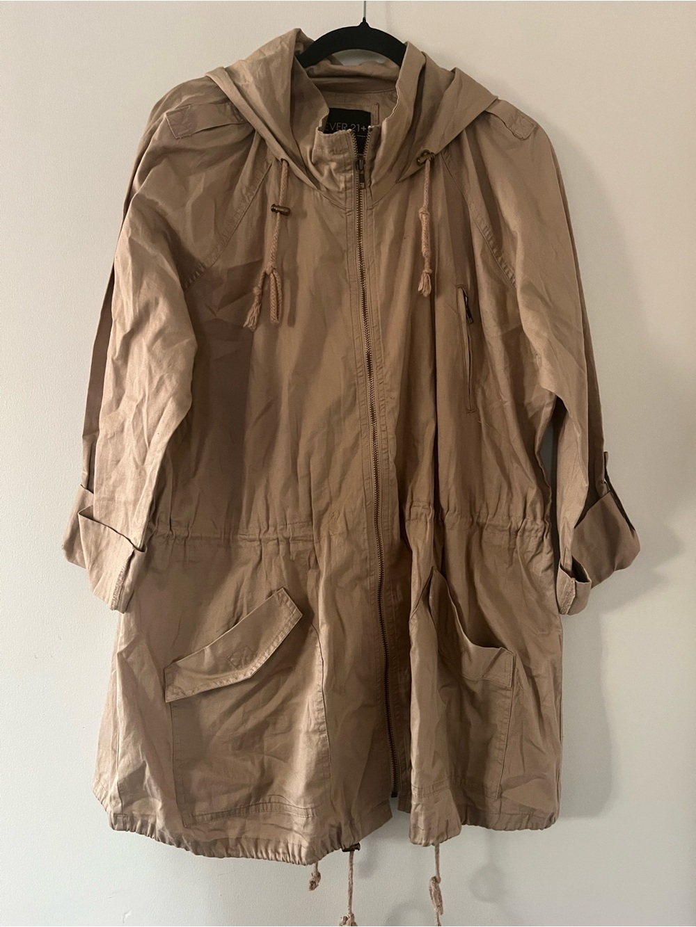 Tan Khaki 100% Cotton Utility Hooded Anorak Jacket 1X Hiking Outdoors Safari